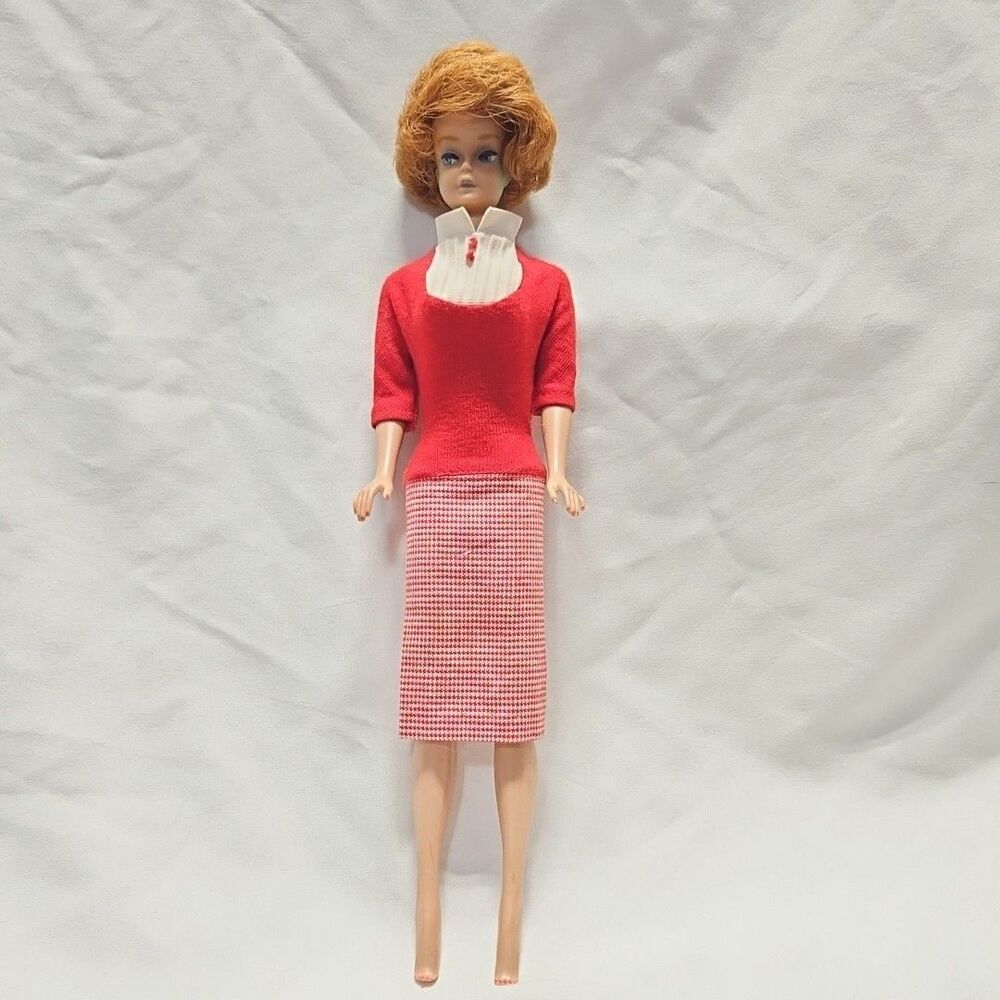 Vtg 1958 1962 Midge Mattel Barbie Doll Bubble Cut Hair Head Red Blonde Japan